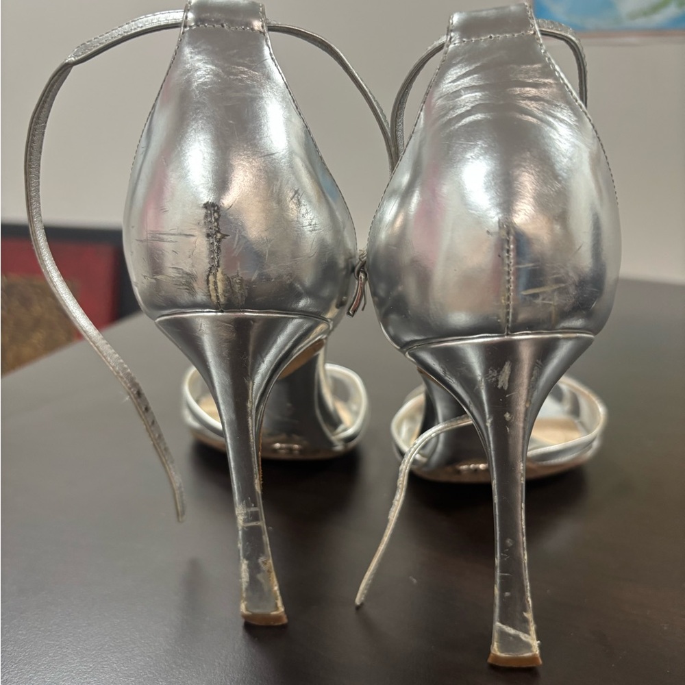 Christian Dior Silver Patent Leather Ankle Strap Heels - Picture 2 of 4